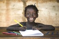 Education Symbol: Big Toothy Smile on African School Girl. Gorge