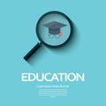 Education symbol with magnifying glass icon and Royalty Free Stock Photo