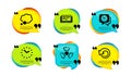 Education, Talk bubble and Time icons set. Chemical hazard, Clock and Recovery data signs. Vector