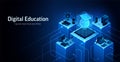 Education technology 3D isometric vector illustration. Digital school, students and online learning system concept. E-learning Royalty Free Stock Photo