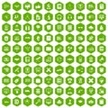 100 education technology icons hexagon green