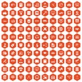 100 education technology icons hexagon orange