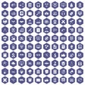 100 education technology icons hexagon purple