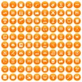 100 education technology icons set orange