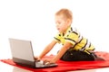 Education, technology internet - little boy with laptop Royalty Free Stock Photo