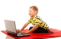 Education, technology internet - little boy with laptop Royalty Free Stock Photo