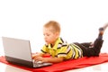 Education, technology internet - little boy with laptop Royalty Free Stock Photo