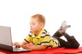 Education, technology internet - little boy with laptop Royalty Free Stock Photo