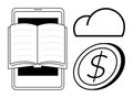 Digital Learning and E-Books Concept with Mobile Devices, Cloud Storage, and Money Symbol Royalty Free Stock Photo