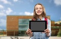 Student girl with tablet computer over school Royalty Free Stock Photo