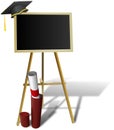 Education theme with school table, diploma and graduation hat