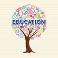 Education tree concept of outline school icon set Royalty Free Stock Photo