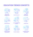 Education trends blue gradient concept icons set Royalty Free Stock Photo