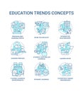 Education trends turquoise concept icons set Royalty Free Stock Photo