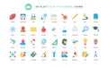 Education trendy flat icons set to study science in school and university, award and books