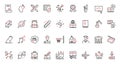 Education trendy red black thin line icons set, school and university technology, stationery for student.