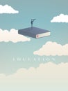 Education vector concept. Businessman or student standing on book, flying in the sky, looking at future. Symbol of Royalty Free Stock Photo