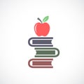 Education vector icon, apple and textbooks Royalty Free Stock Photo