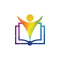 Education logo with open book and abstract student.