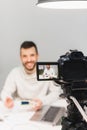 Education video blog tutorial filming backstage Royalty Free Stock Photo