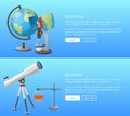 Education Web Banner with Geography and Astronomy