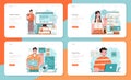 IT education web banner or landing page set. Student write software Royalty Free Stock Photo