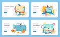 IT education web banner or landing page set. Student write software Royalty Free Stock Photo