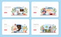 IT education web banner or landing page set. Student write software Royalty Free Stock Photo
