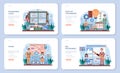 IT education web banner or landing page set. Students learn programming Royalty Free Stock Photo