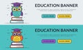 Education web banners with smart owl.