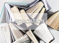 Education word over books photo. Knoledge concept Royalty Free Stock Photo