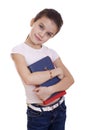 Education, Young beautiful schoolgirl holds textbooks