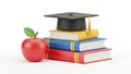 Graduation Cap Resting on Colorful Books with Apple Symbol of Knowledge Royalty Free Stock Photo