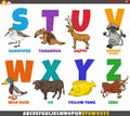 Educational alphabet set with cartoon animal characters Royalty Free Stock Photo