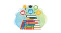 Education and Knowledge Concept with Books and Learning Icons Royalty Free Stock Photo