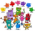 Basic colors with cartoon robot characters group