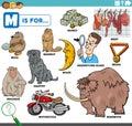 Letter m words educational set with cartoon characters Royalty Free Stock Photo