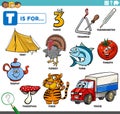 Letter t words educational set with cartoon characters Royalty Free Stock Photo