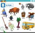 Letter b words educational set with cartoon characters Royalty Free Stock Photo