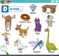 Letter d words educational set with cartoon characters Royalty Free Stock Photo