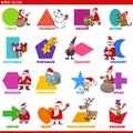 Basic geometric shapes with cartoon Christmas characters set Royalty Free Stock Photo