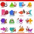 Basic geometric shapes with cartoon Christmas characters set Royalty Free Stock Photo