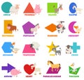 Basic geometric shapes with fanny farm animals set Royalty Free Stock Photo