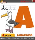 Letter A worksheet with cartoon albatross bird