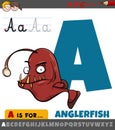 Letter A from alphabet with cartoon anglerfish animal