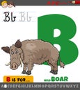 Letter B from alphabet with cartoon wild boar animal Royalty Free Stock Photo