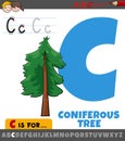 Letter C from alphabet with cartoon coniferous tree