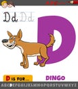 letter D from alphabet with cartoon dingo animal character