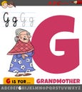 letter G from alphabet with cartoon grandmother character