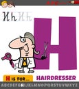 letter H from alphabet with cartoon hairdresser